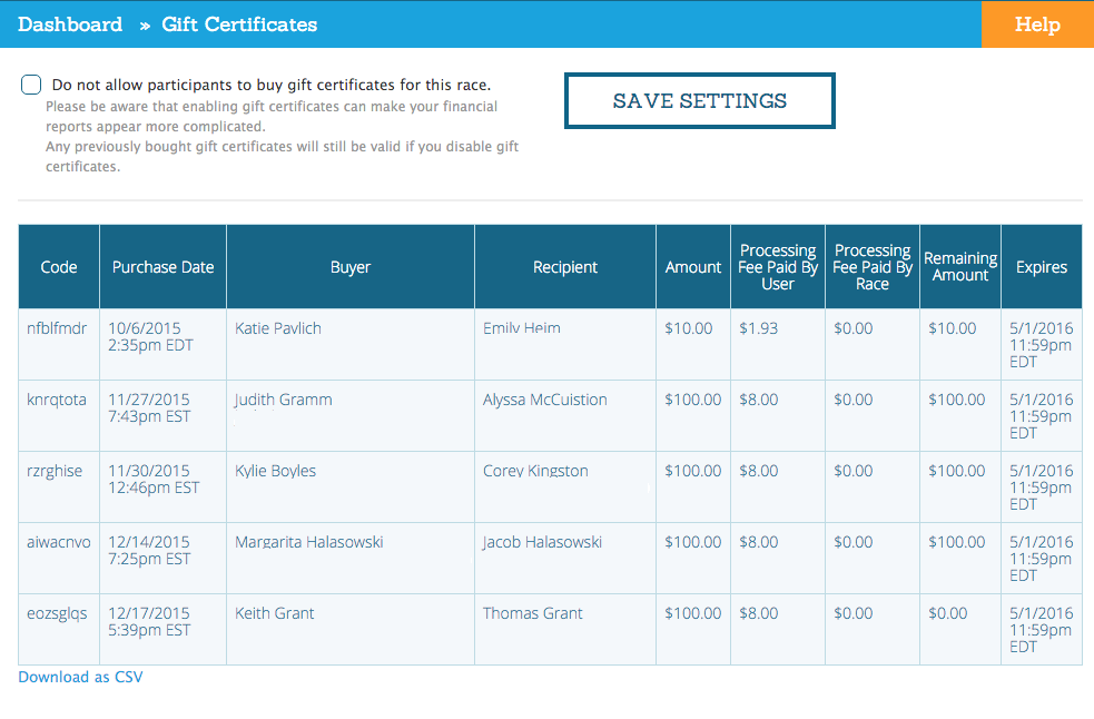 Gift Certificate Report Updated RunSignup Blog